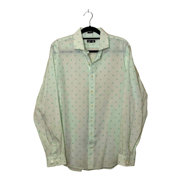 Express green blue polka dots long sleeves button extra slim dress shirt size L - Picture 7 of 8
